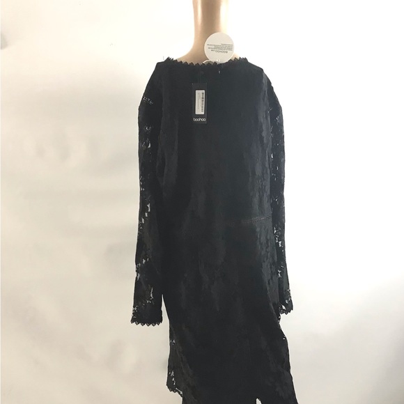 Boohoo Plus Lace Midi Dress US Size 22 Black Longsleeve Women Occasion Party New - Picture 4 of 13